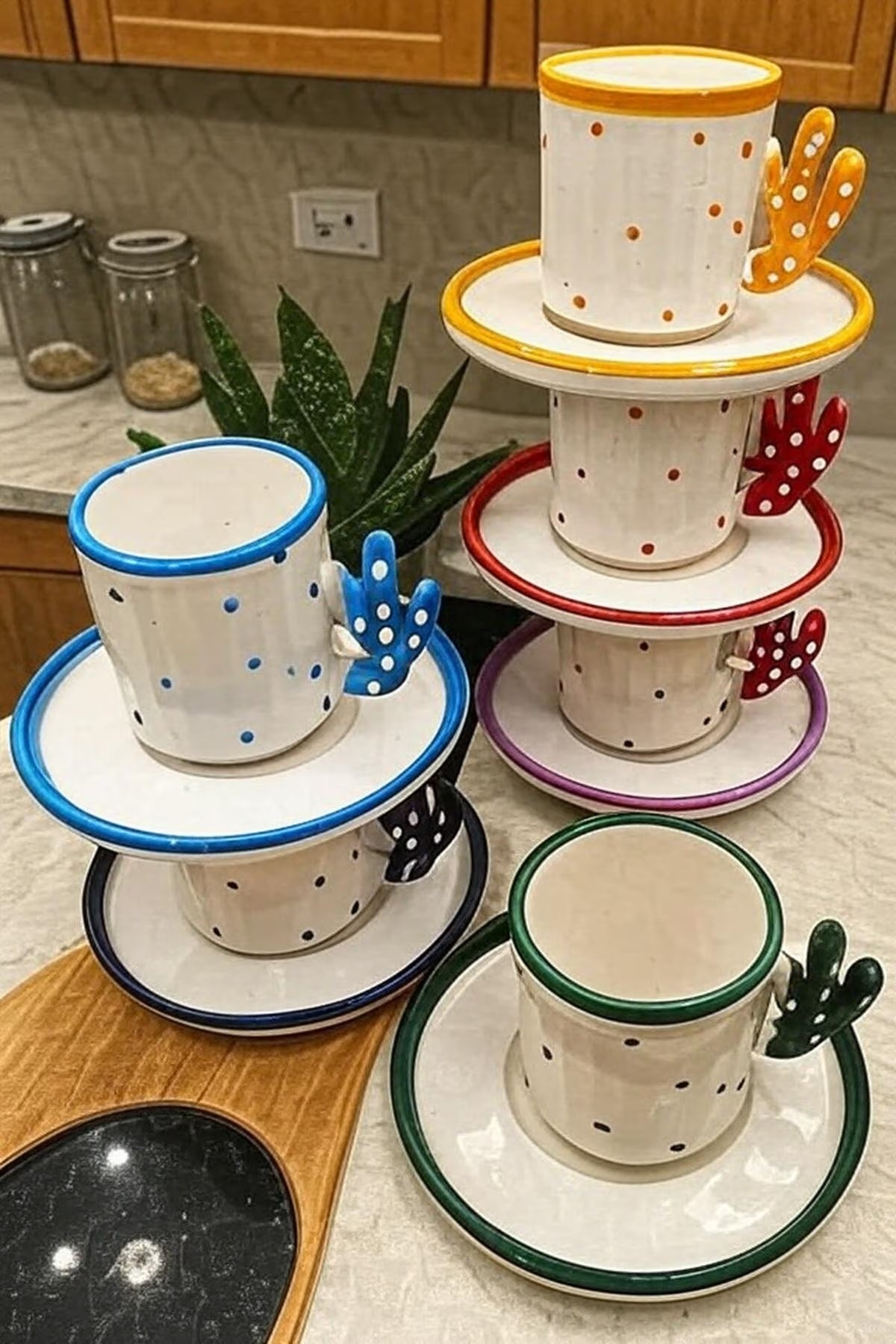 Handmade Cactus Turkish Coffee Cup Set for 6 with Boho Design - cactus turkish coffee handmade perfect gift