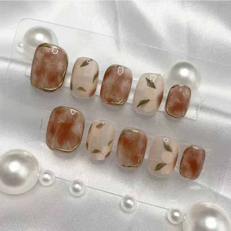 Handmade Camellia Wearing Fake Nails with Removable Nail Stickers and Glue - Teleplus handmade camellia wearing nail