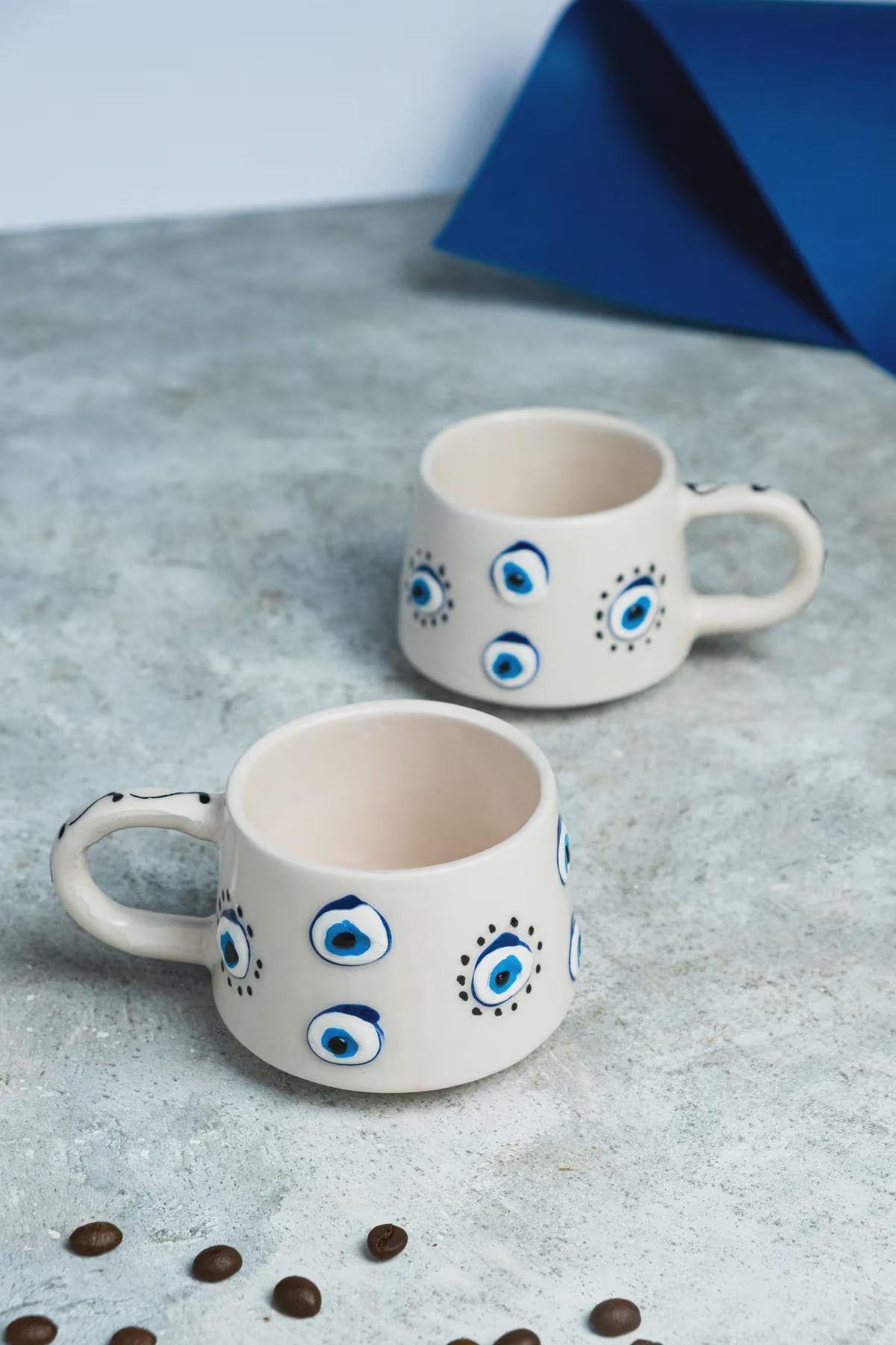 Handmade Ceramic Evil Eye Mug Set for Protection and Style - handmade ceramic evil eye mug set