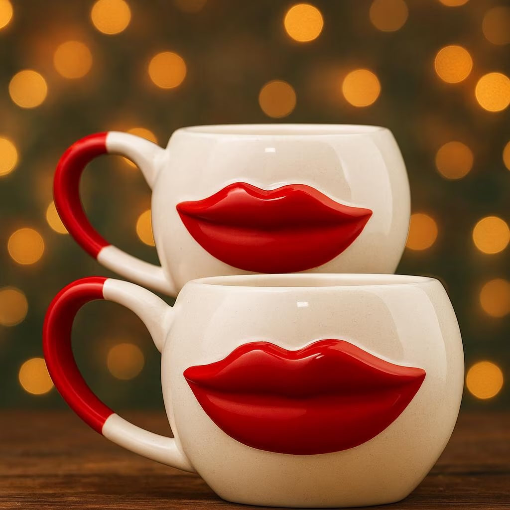 Handmade Ceramic Lip Mugs with Bold 3D Design Set of 2 - handmade ceramic lip mugs bold 3d