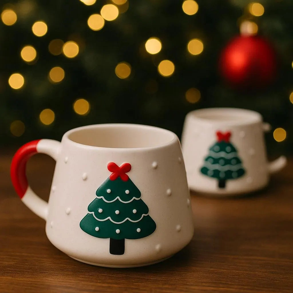Handmade Ceramic Mug Set with Pine Tree Design for Nature Lovers - pine tree design handmade ceramic mug nature lovers