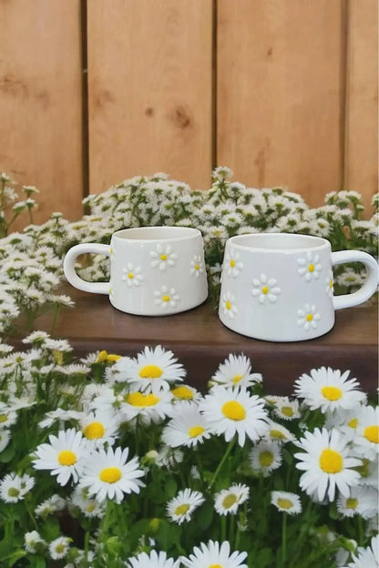 Handmade Ceramic Mug Set with Yellow Daisy Design for Coffee and Tea - Teleplus handmade ceramic mug yellow daisy design