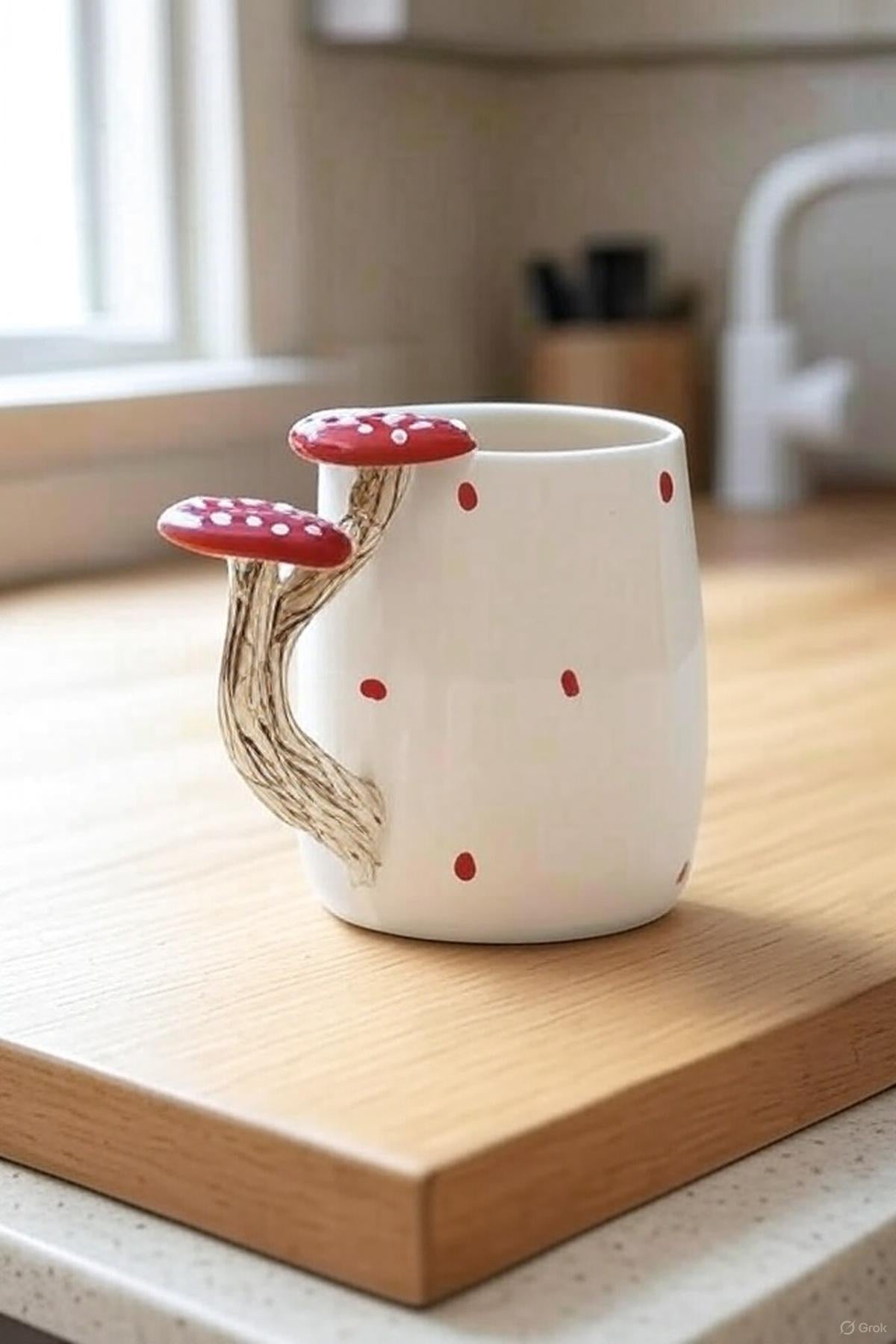 Handmade Ceramic Mug with Mushroom Handle 400ml Rustic Forest-Inspired Design - handmade ceramic mug mushroom handle