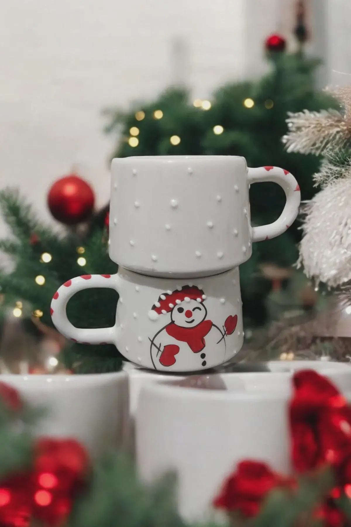 Handmade Christmas Mug Set with Holiday Motifs for Festive Season - handmade christmas mug set