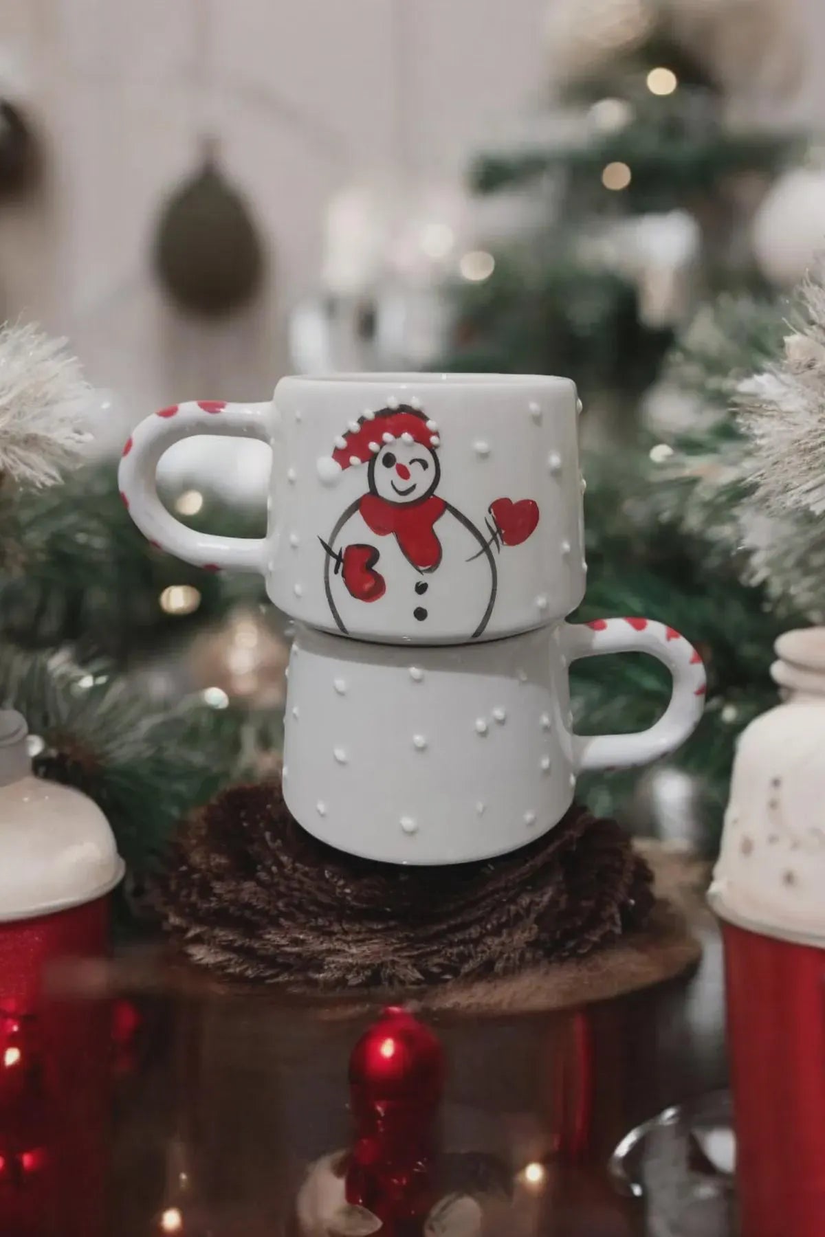 Handmade Christmas Mug Set with Holiday Motifs for Festive Season - handmade christmas mug set