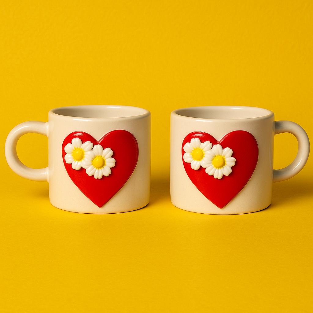 Handmade Floral Heart Mugs Set of 2 for Romantic Coffee and Tea Enjoyment - Teleplus handmade floral heart mugs