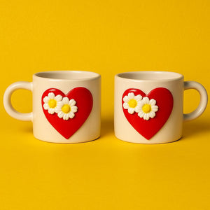 Handmade Floral Heart Mugs Set of 2 for Romantic Coffee and Tea Enjoyment - Teleplus handmade floral heart mugs