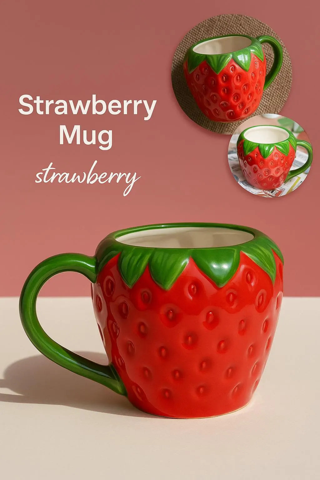 Handmade Large Strawberry Ceramic Cup for a Sweet Drink Experience - strawberry ceramic cup handmade large sweet drink