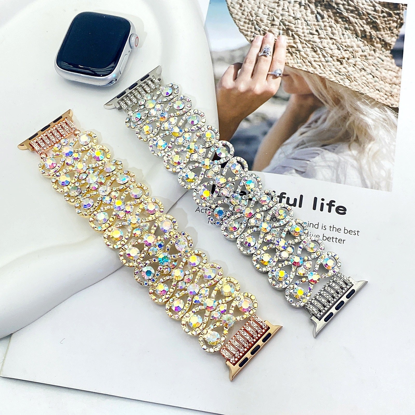 Handmade Smart Watch Strap with Crystal Glass for Apple Devices - handmade smart watch glass crystal