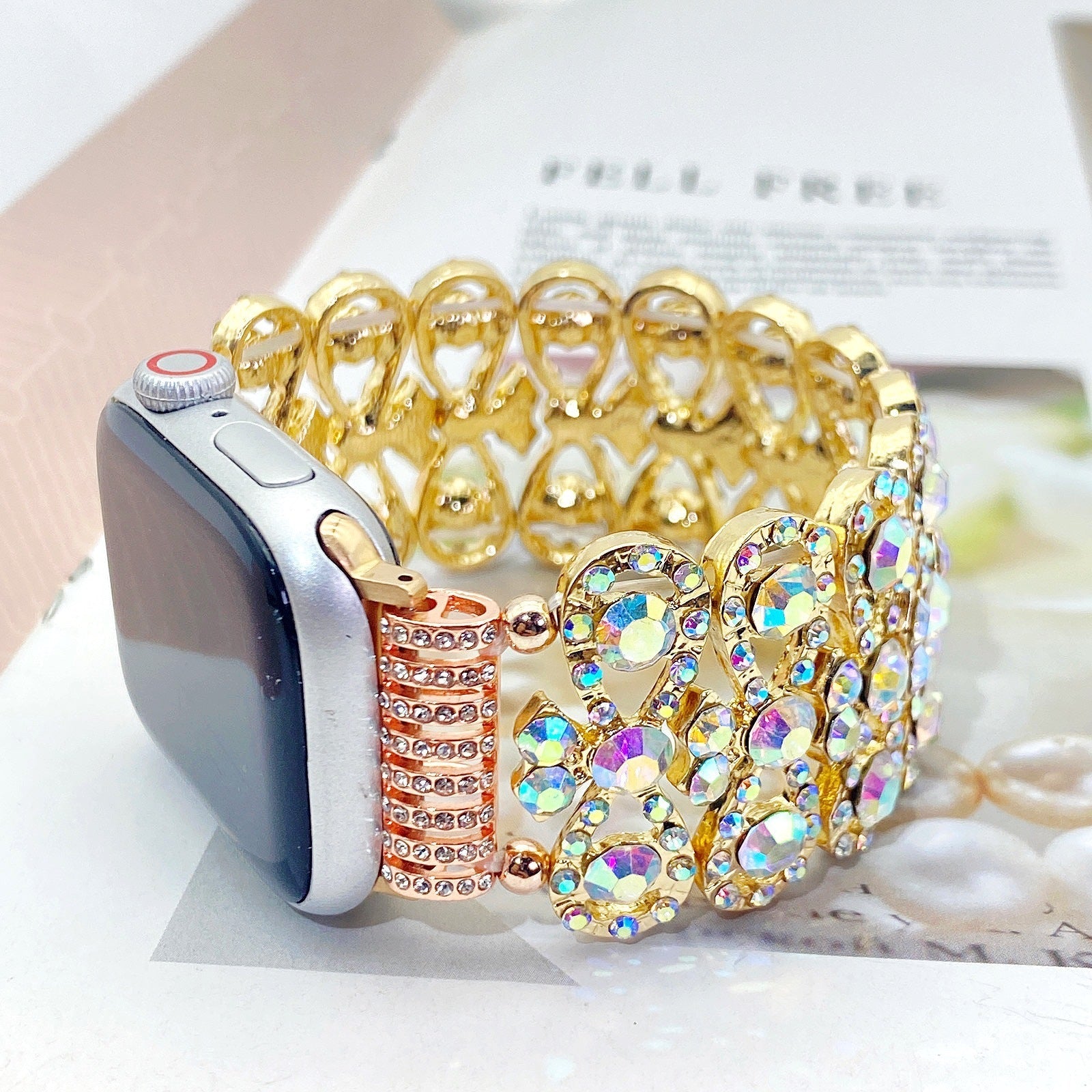 Handmade Smart Watch Strap with Crystal Glass for Apple Devices - handmade smart watch glass crystal