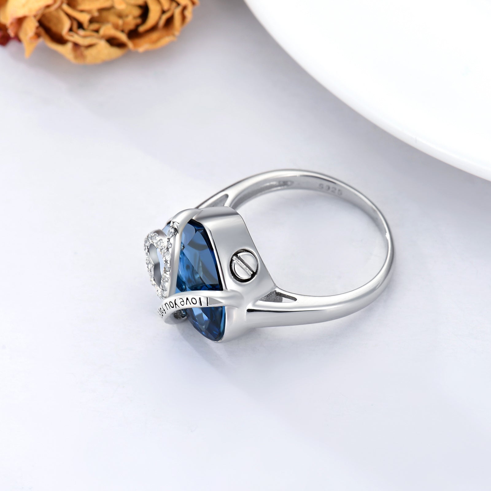 Heart Cremation Urn Ring with Crystal from Austria in White Gold Plated Sterling Silver - Keep Your Heart Close