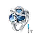 Heart Cremation Urn Ring with Crystal from Austria in White Gold Plated Sterling Silver - Keep Your Heart Close