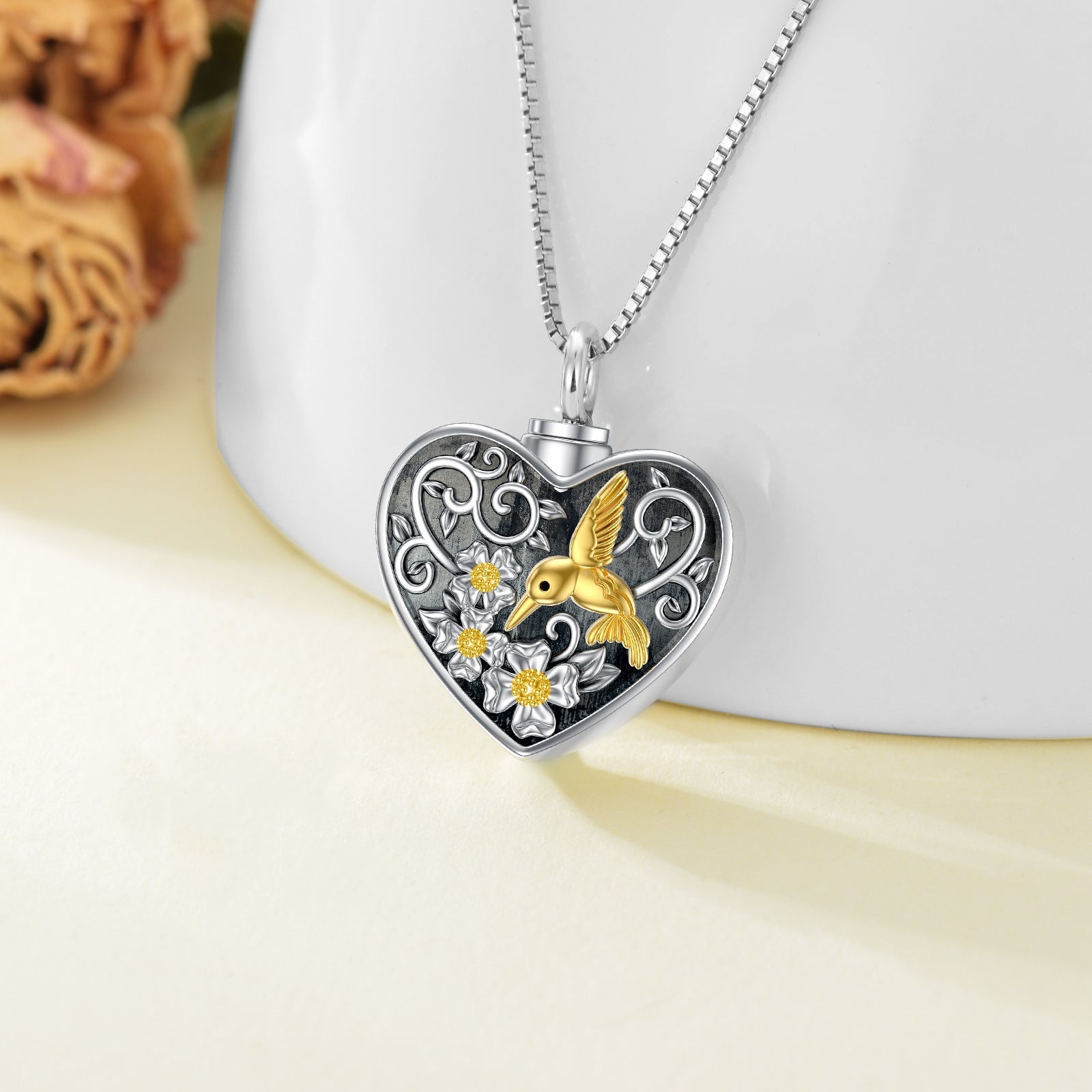 Heart Hummingbird Urn Necklace for Ashes Cremation Jewelry for Women - Heart Hummingbird Urn Necklace for Your Inner