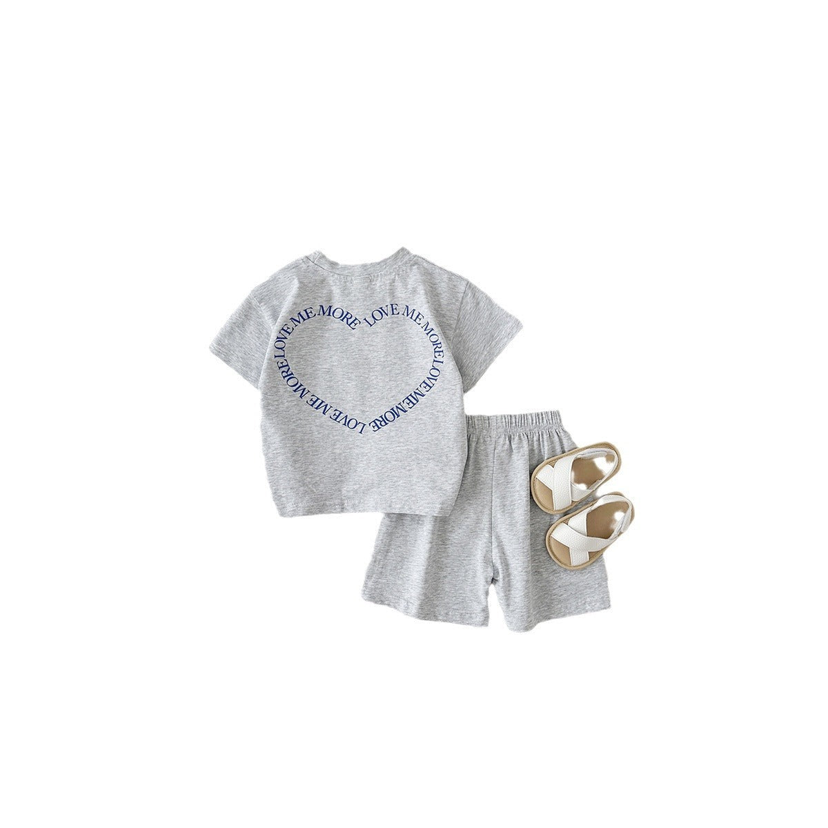 Heart Printing Short Sleeve Suit Korean Style Baby Boys’ And Girls’ Clothing Two-piece Set - Korean Style Short