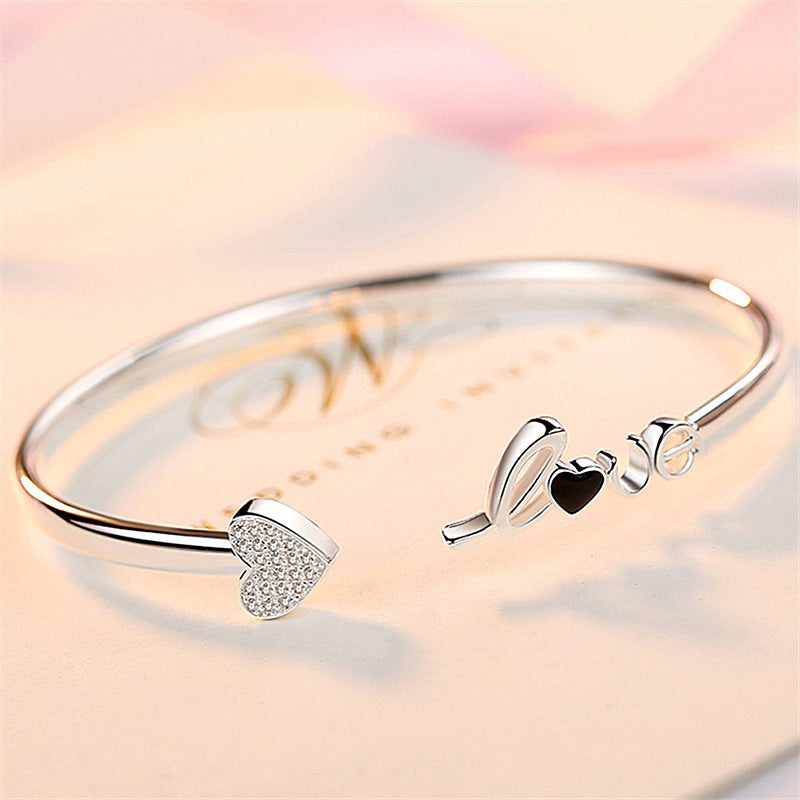 Heart-shaped Full Of Diamond Bracelet Silver Plated Love - Heart-Shaped Love Bracelet Silver Plated with Diamonds