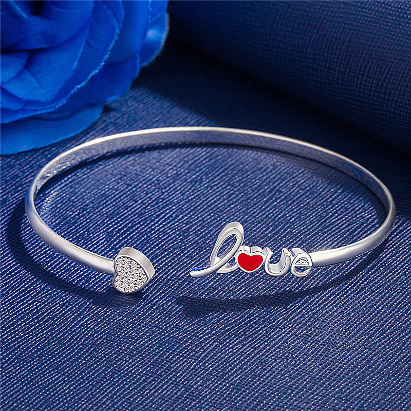 Heart-shaped Full Of Diamond Bracelet Silver Plated Love - Heart-Shaped Love Bracelet Silver Plated with Diamonds