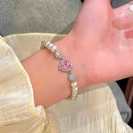 Heart-shaped Zircon Empress Heart-shaped Pearl Bracelet Fashion - Heart Shaped Pearl Bracelet with Zircon Empress Style