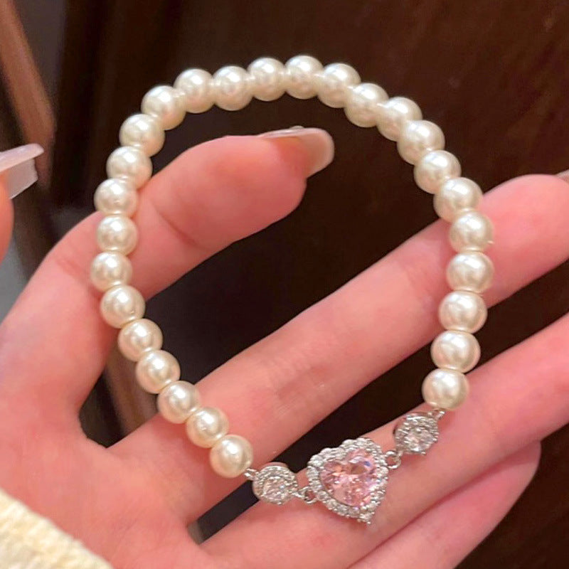 Heart-shaped Zircon Empress Heart-shaped Pearl Bracelet Fashion - Heart Shaped Pearl Bracelet with Zircon Empress Style