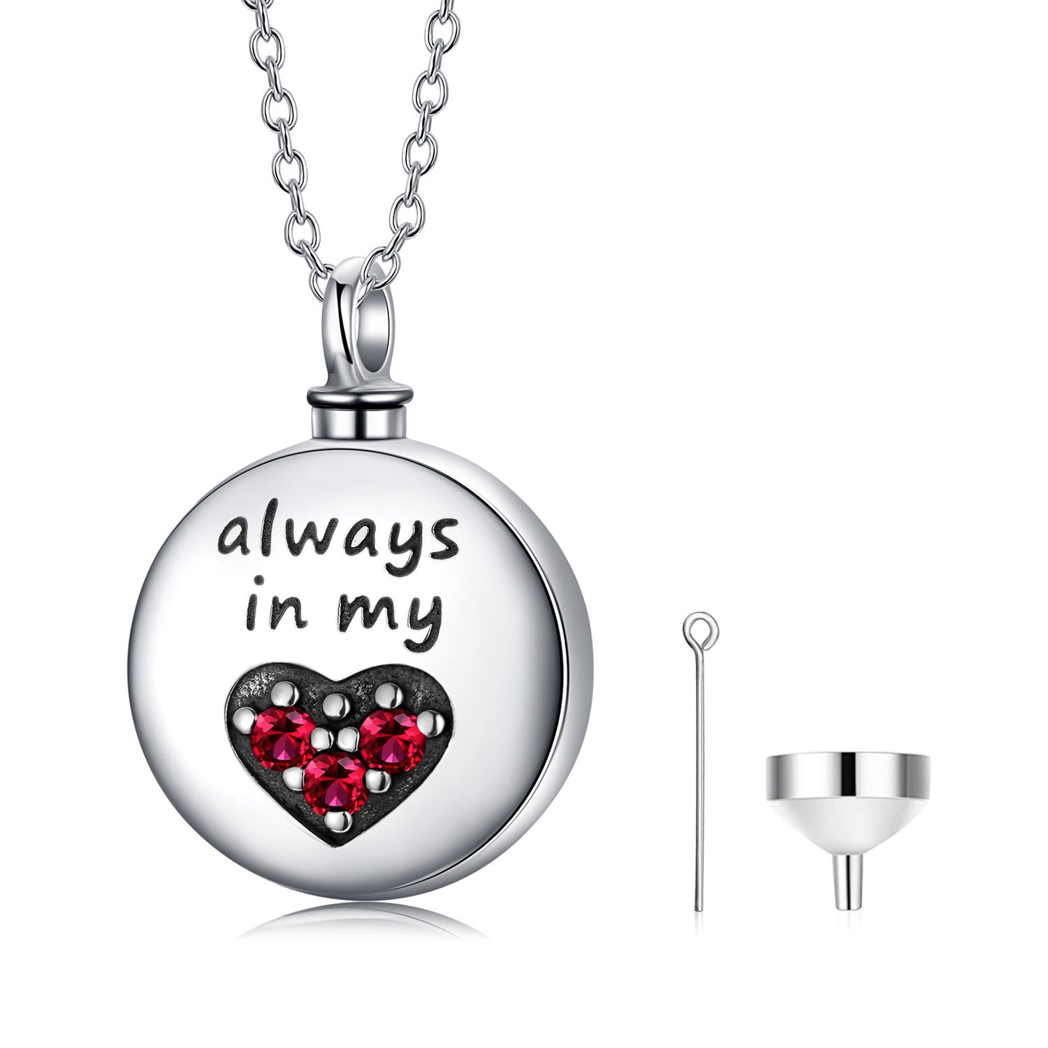 Heart Urn Engraved Cremation Necklace for Ashes in Sterling Silver - Heart Urn Necklace That Sparkles and Remembers