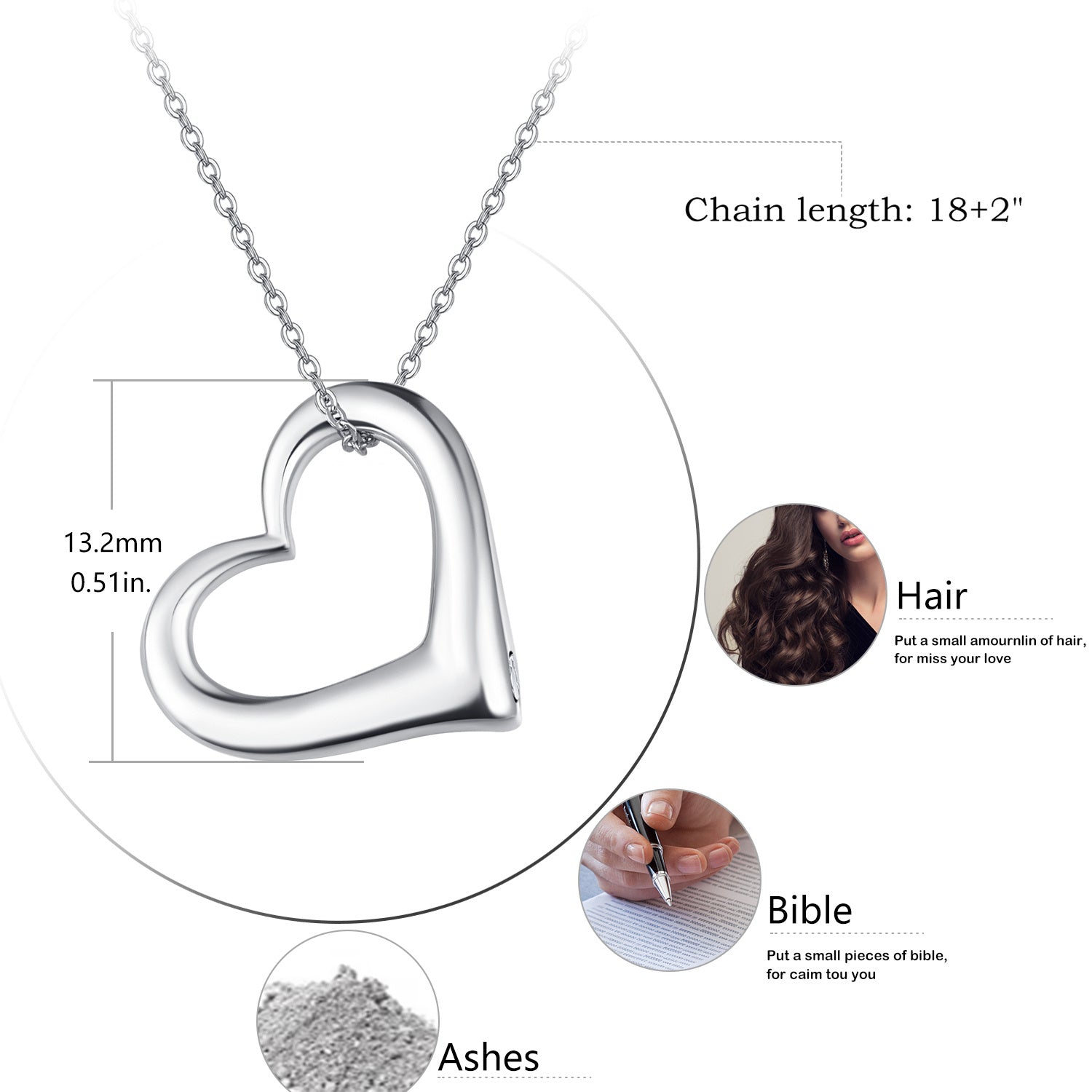 Heart Urn Necklace for Ashes for Women 925 Sterling Silver Cremation Jewelry Necklace Urn - Heart Urn Necklace