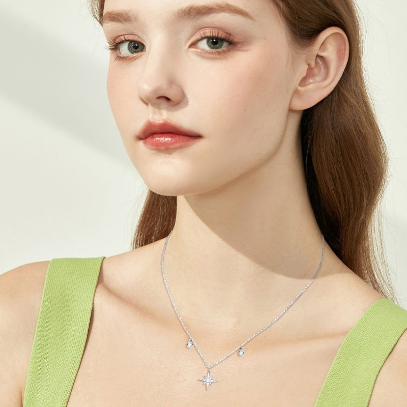 Sterling Silver Starry Hexagram Necklace with Moissanite Pendant - in S925 Sky-K s925 sterling silver starry hexagram