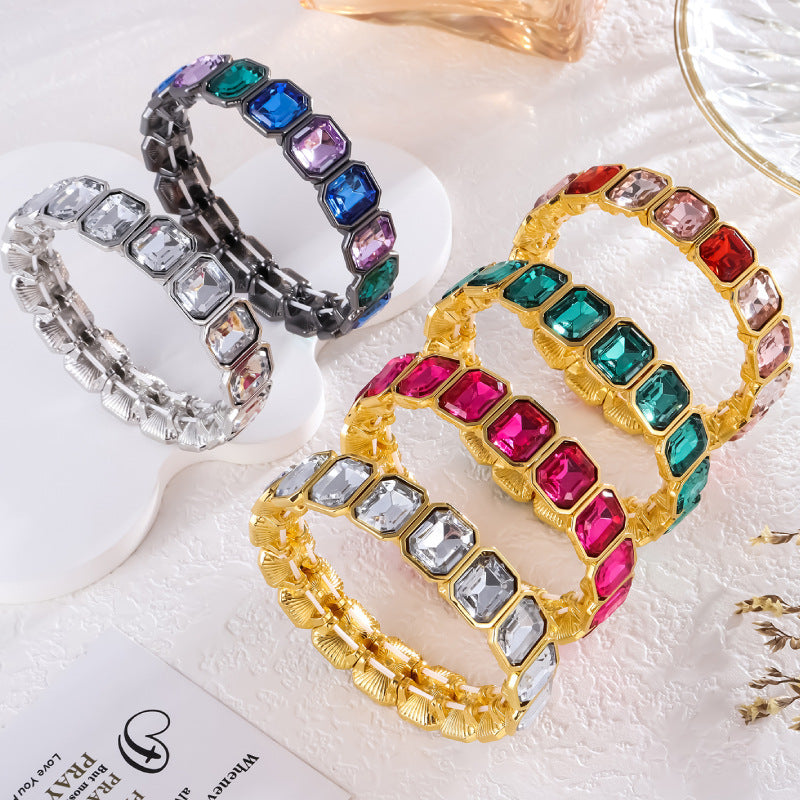 Hip Hop Bracelet Women’s Full Diamond Bracelet Telescopic - Hip Hop Women’s Full Diamond Colorful Crystal Bracelet