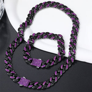 Hip Hop Men’s Strip Full Diamond Line Exaggerated And Personalized Rap Cuban Link Chain Amethyst Necklace - Hip Hop