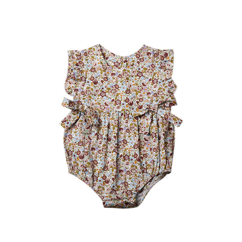 Cotton Dark Blue and White Girl’s Dress Suitable for United States Buyers - Hollow Baby’s Romper: Floral Fun Tiny Tots