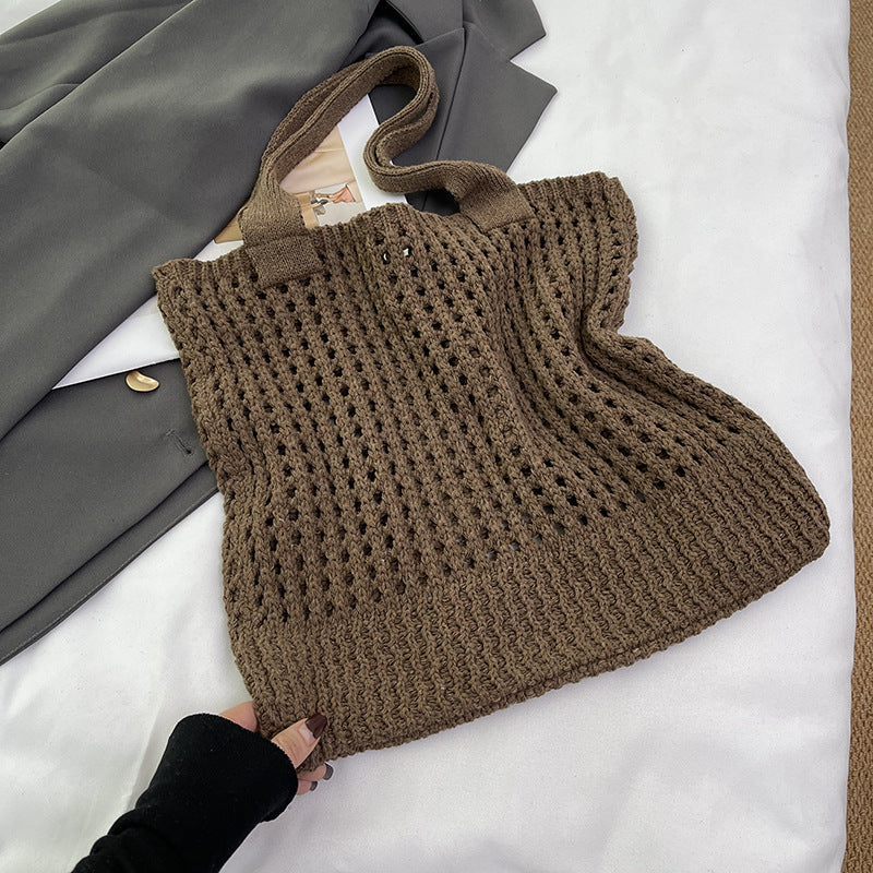 Hollow Knitted Large Capacity Shoulder Bag for Daily - Teleplus hollow knitted large capacity shoulder bag