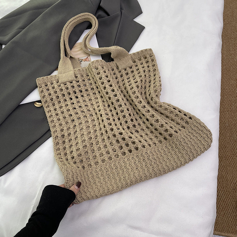 Hollow Knitted Large Capacity Shoulder Bag for Daily - Teleplus hollow knitted large capacity shoulder bag