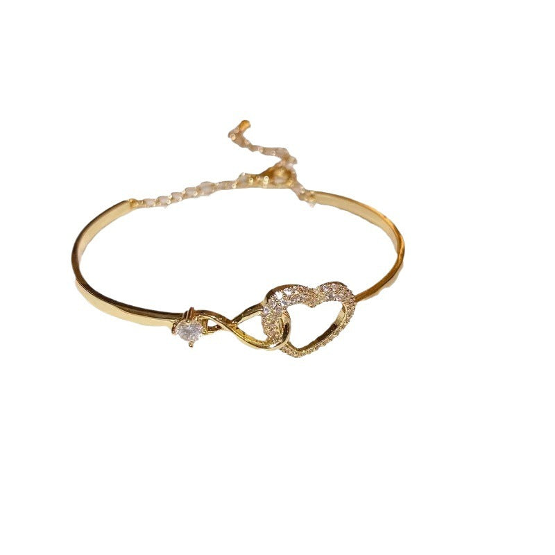 Hollowed Heart Shape Chain Bracelet in Gold and White Copper - chain hollowed heart shape bracelet