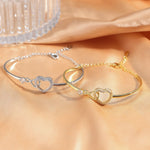 Hollowed Heart Shape Chain Bracelet in Gold and White Copper - chain hollowed heart shape bracelet