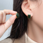 Hong Kong Style Green Dripping Stud Earrings Sterling Silver Needle Special-interest Design - Drip Drop Glam with Hong