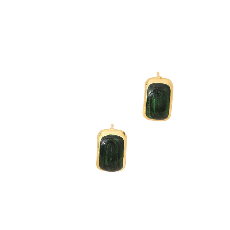 Hong Kong Style Green Dripping Stud Earrings Sterling Silver Needle Special-interest Design - Drip Drop Glam with Hong