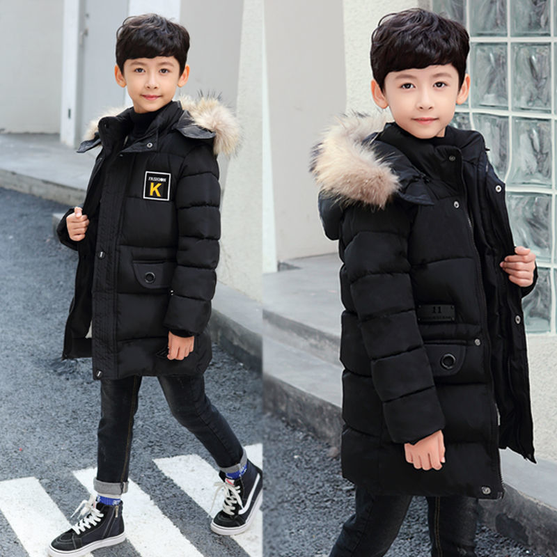 Hooded Cotton Coat for Middle School Children with Fur Collar and Quilted Design - hooded cotton coat fur collar quilted