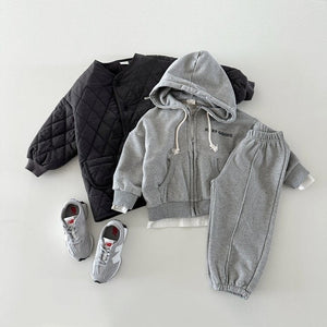 Cotton Knit Closed Zipper Shirt Set for United States and CHF Customers - Cozy Up Kids in This Hoodie Trouser Duo