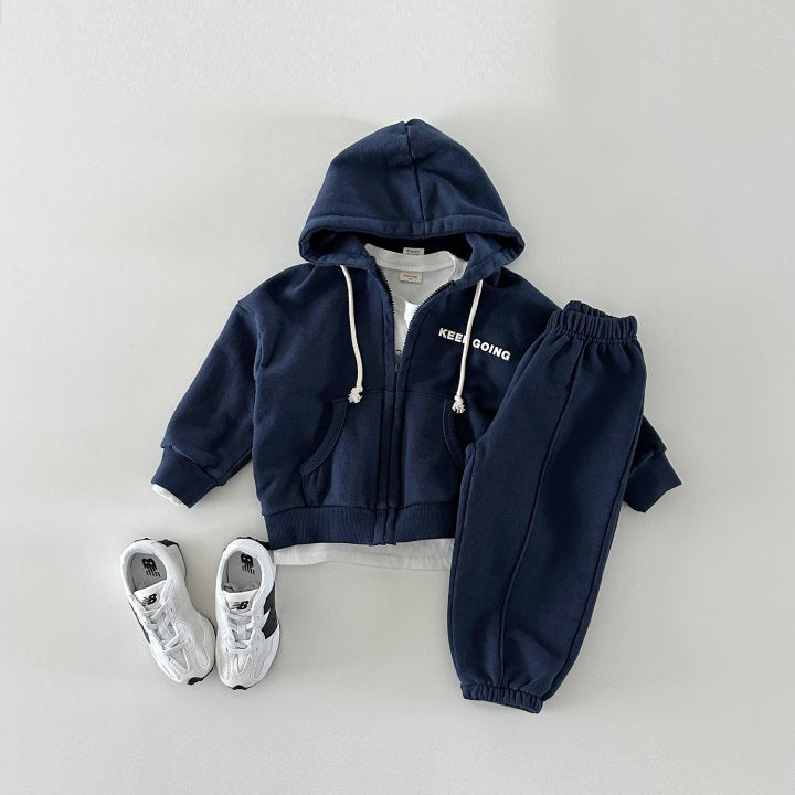 Cotton Knit Closed Zipper Shirt Set for United States and CHF Customers - Cozy Up Kids in This Hoodie Trouser Duo
