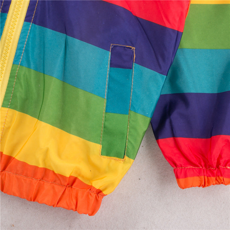 Hooded Rainbow Zipper Jacket with Long Sleeves and Round Neck - Teleplus rainbow jacket zipper hooded