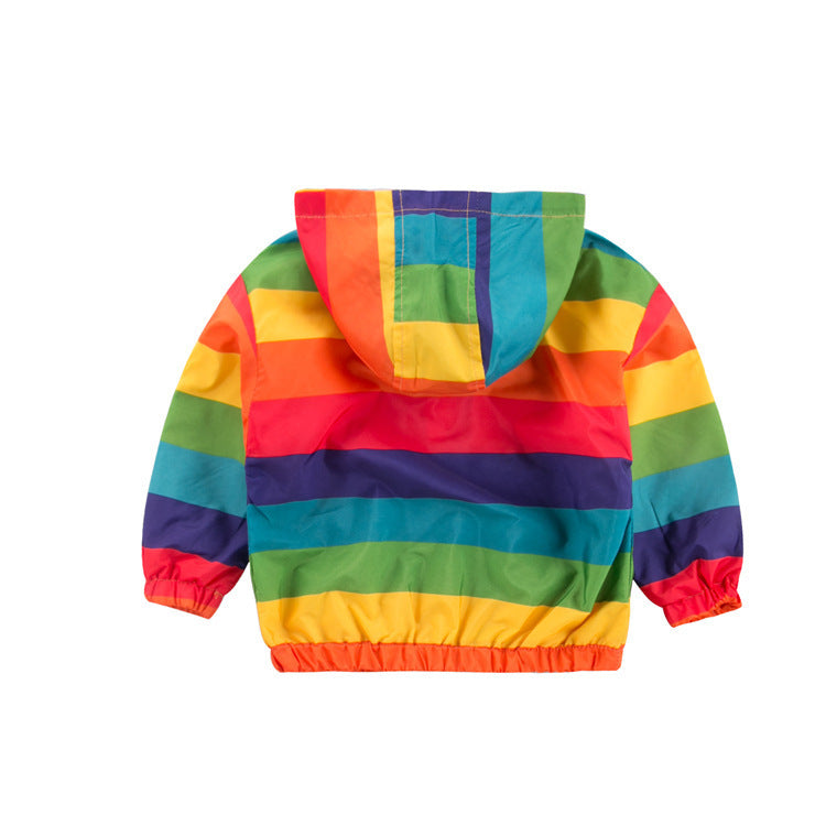 Hooded Rainbow Zipper Jacket with Long Sleeves and Round Neck - Teleplus rainbow jacket zipper hooded