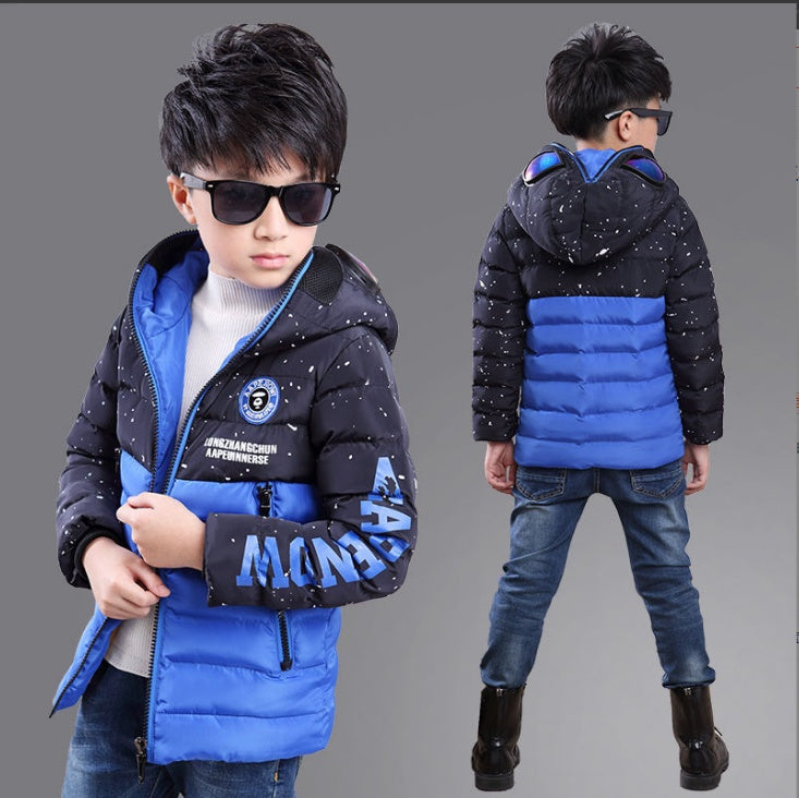 Hooded Warm Cotton Coat for Boys Casual Winter Glasses Friendly - Teleplus glasses hooded warm cotton coat