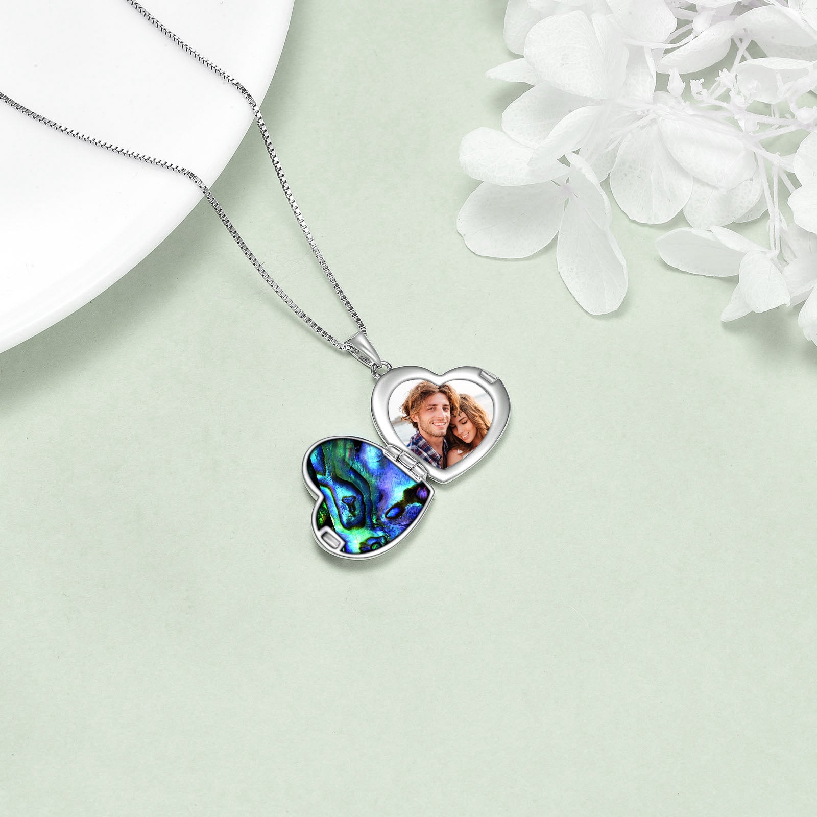 Horse and Girl Abalone Shellfish Heart Sterling Silver Photo Locket Necklace - Saddle Up with Our Horse and Girl Heart