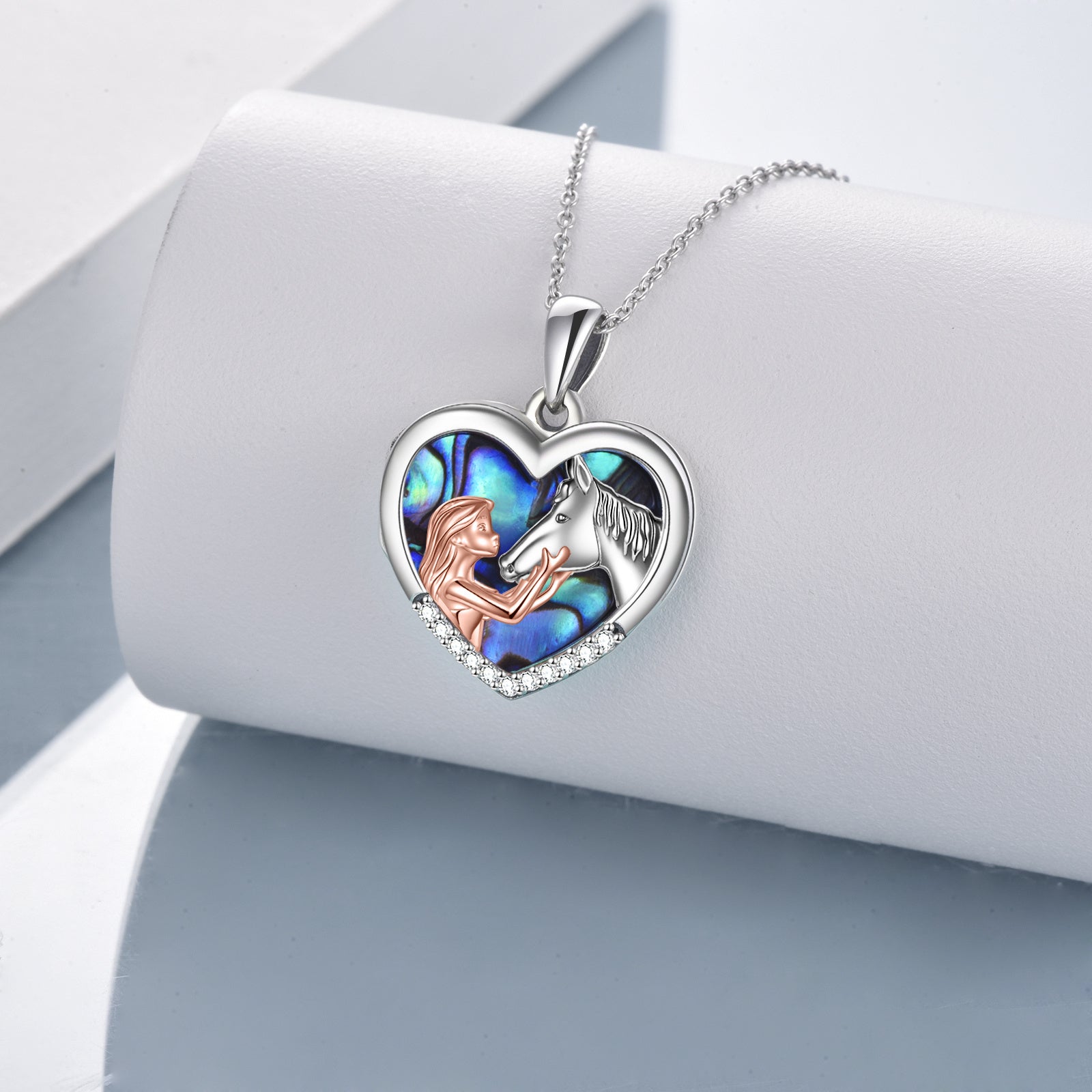 Horse Heart with Girls Pendant Necklace Gifts for Her - Saddle Up with the Horse Heart Pendant Necklace