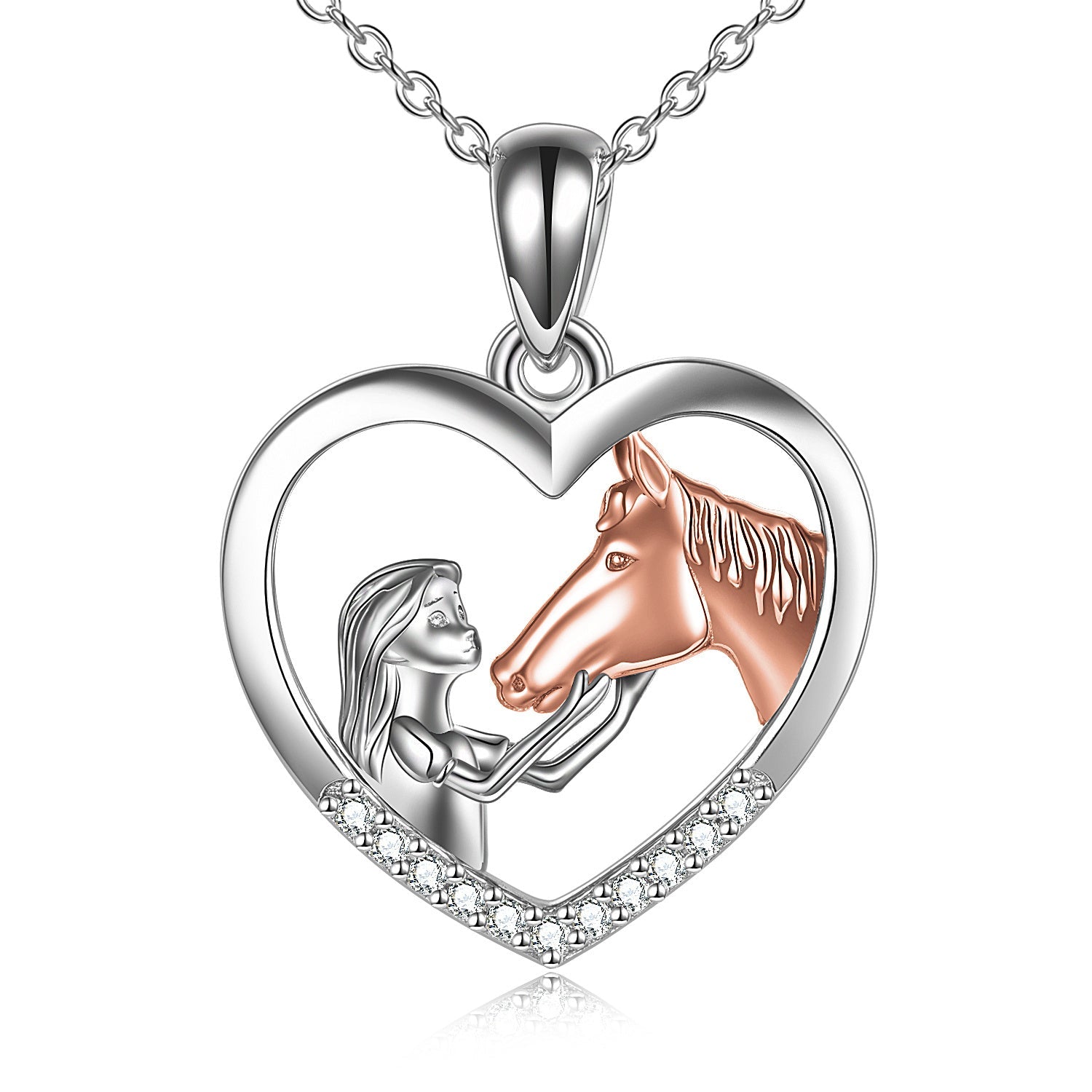 Horse Heart with Girls Pendant Necklace Gifts for Her - Saddle Up with the Horse Heart Pendant Necklace