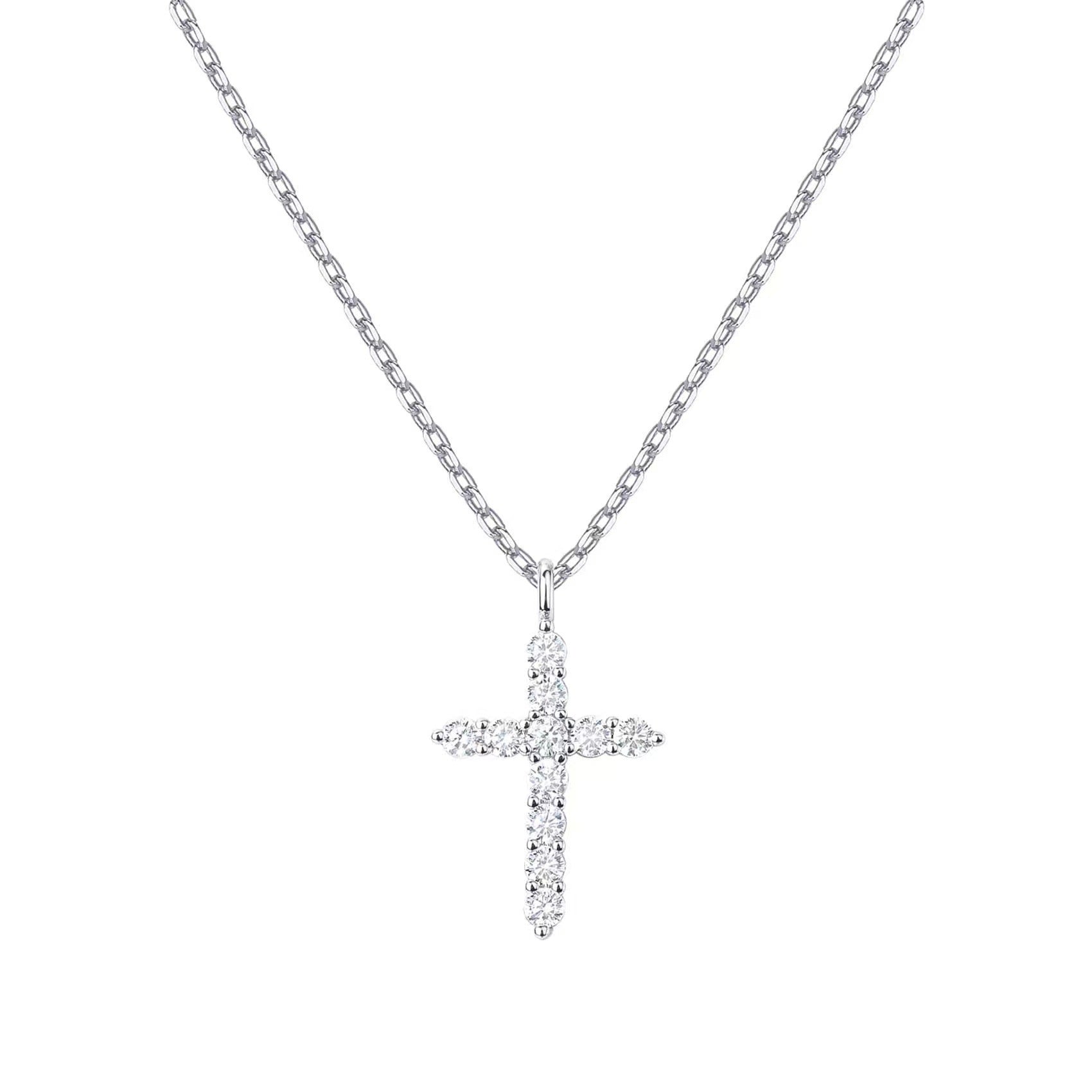 Hot New 925 Sterling Silver Necklace Cross Full Diamond Women’s Collarbone Chain Wrapped Gold 14k Gold Pendant