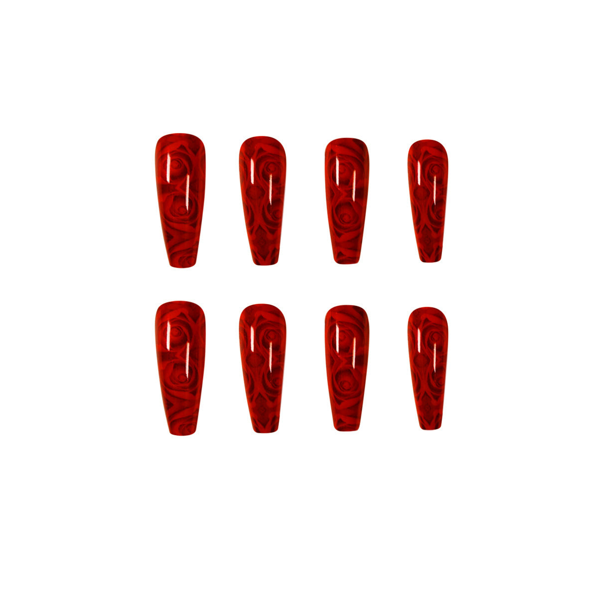 Hot Wine Red Rose Nail Manicure Kit with Glue and Tablets - hot wine red rose wearing nail