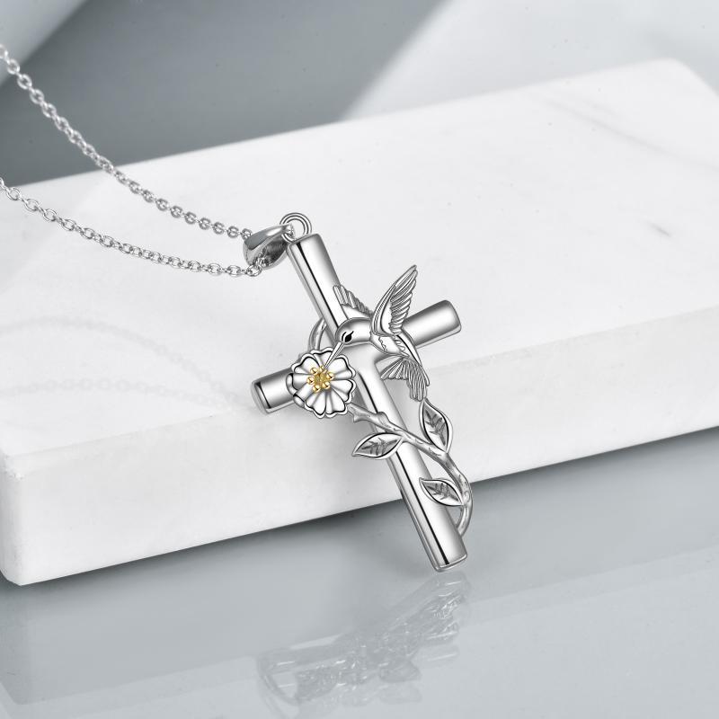 Hummingbird Cross Necklace Gifts for Women Sterling Silver - Hummingbird Cross Necklace for Joyful Souls