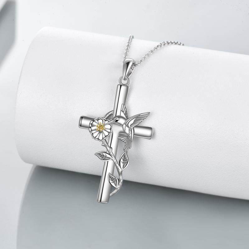 Hummingbird Cross Necklace Gifts for Women Sterling Silver - Hummingbird Cross Necklace for Joyful Souls