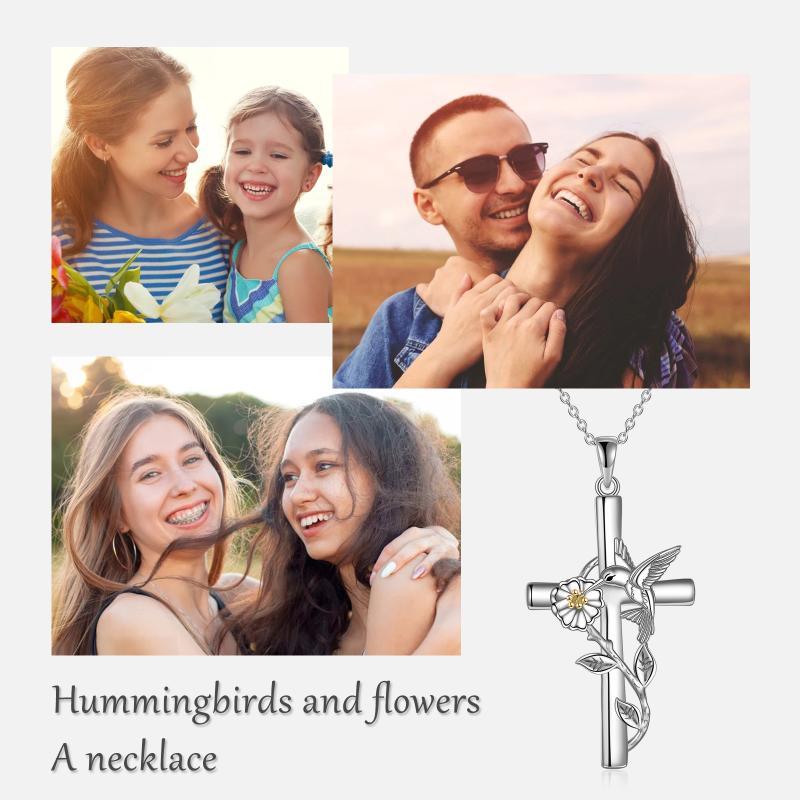 Hummingbird Cross Necklace Gifts for Women Sterling Silver - Hummingbird Cross Necklace for Joyful Souls