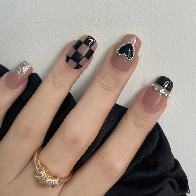 HY245 Short Wearable Nail Enhancement Patch with Checkerboard Design - Teleplus nail enhancement patch wearing wind