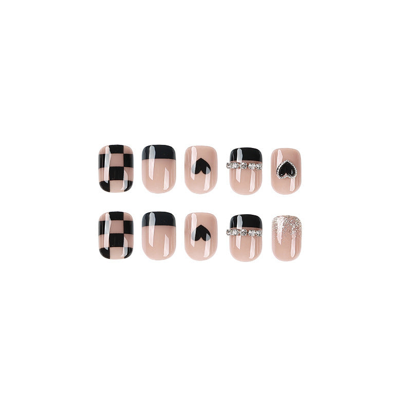 HY245 Short Wearable Nail Enhancement Patch with Checkerboard Design - Teleplus nail enhancement patch wearing wind